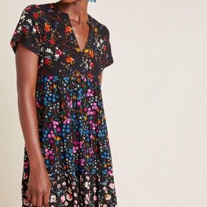 EUC Anthropologie Maeve Harper Tunic Dress Black Floral